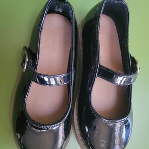 Holiday, festive Girls black shiny shoes, size 10
